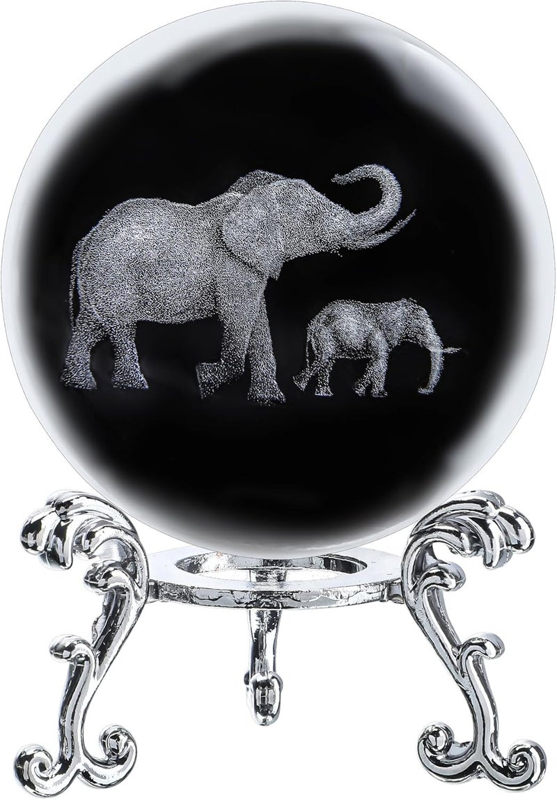 ZEERSHEE 60mm 3D Glass Laser Engraved Mother Son Elephants Crystal Ball with Stand Decorative Sphere Elephant Gifts for Women - Image 3